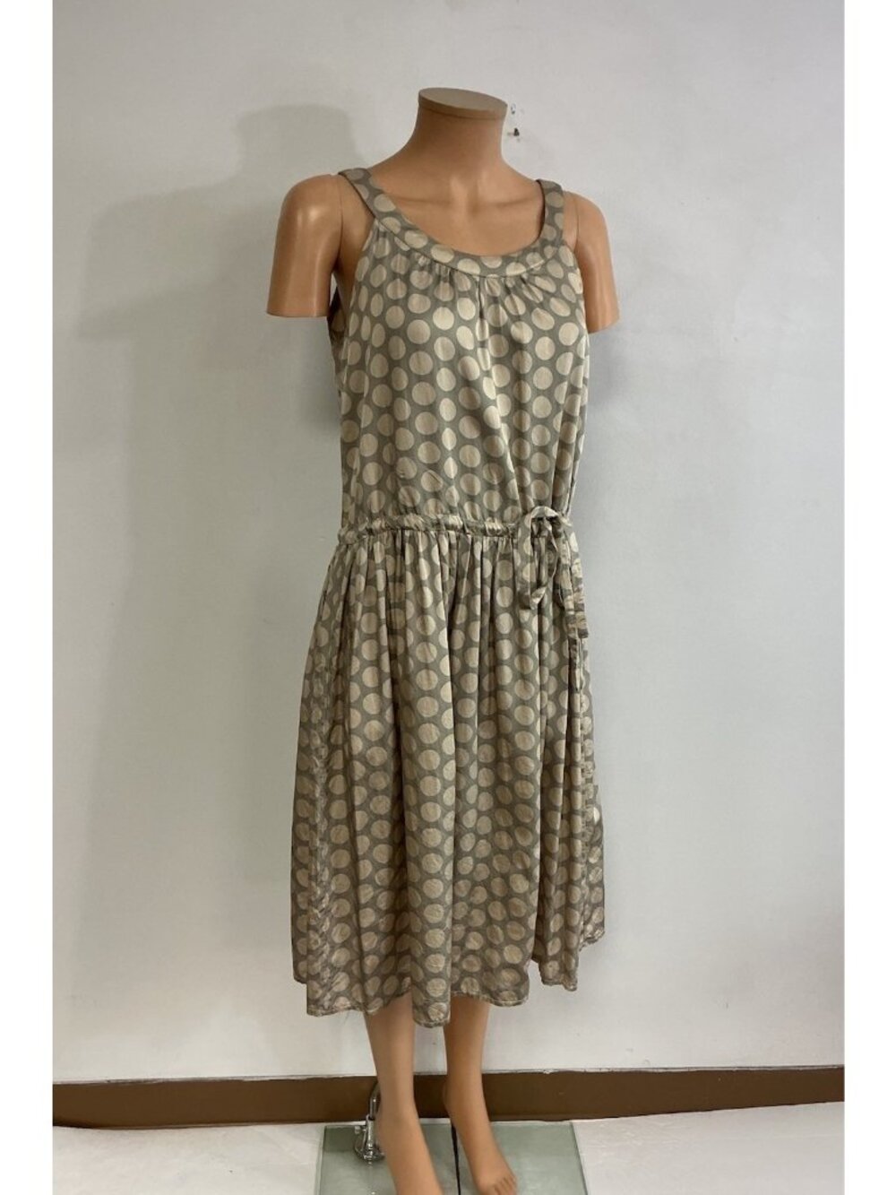 Polka Dot Satin Dress Midi Length Womens Large